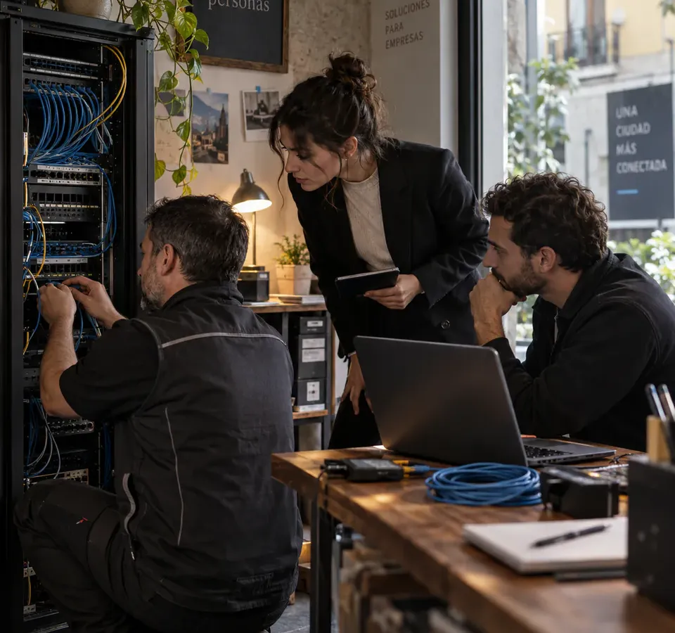 Equipo de Lynkio Networks discutiendo un proyecto de telecomunicaciones